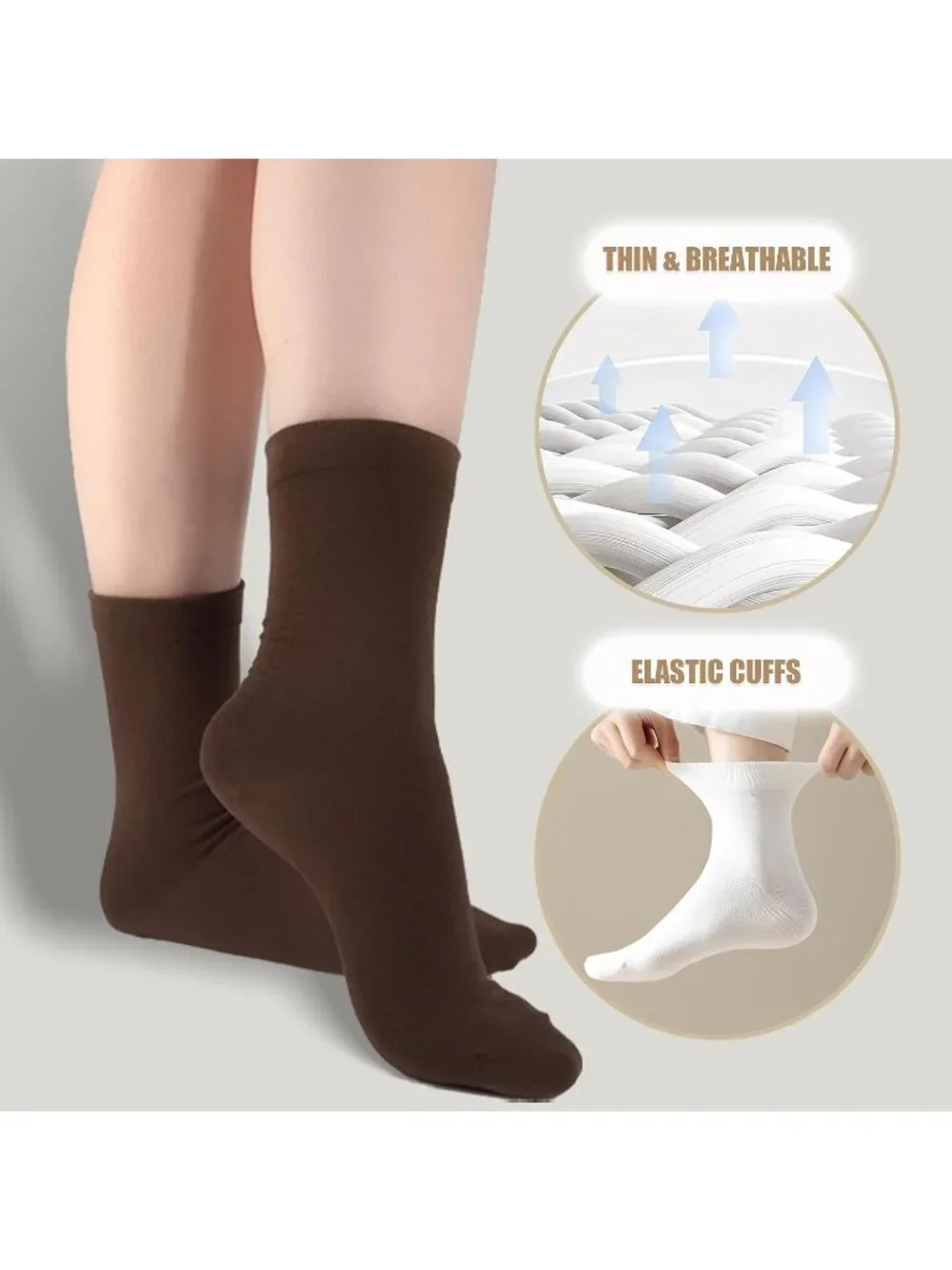 🧦Women's Dark Black 3 Pairs Thin Ladies Soft Cotton High Calf Crew Socks